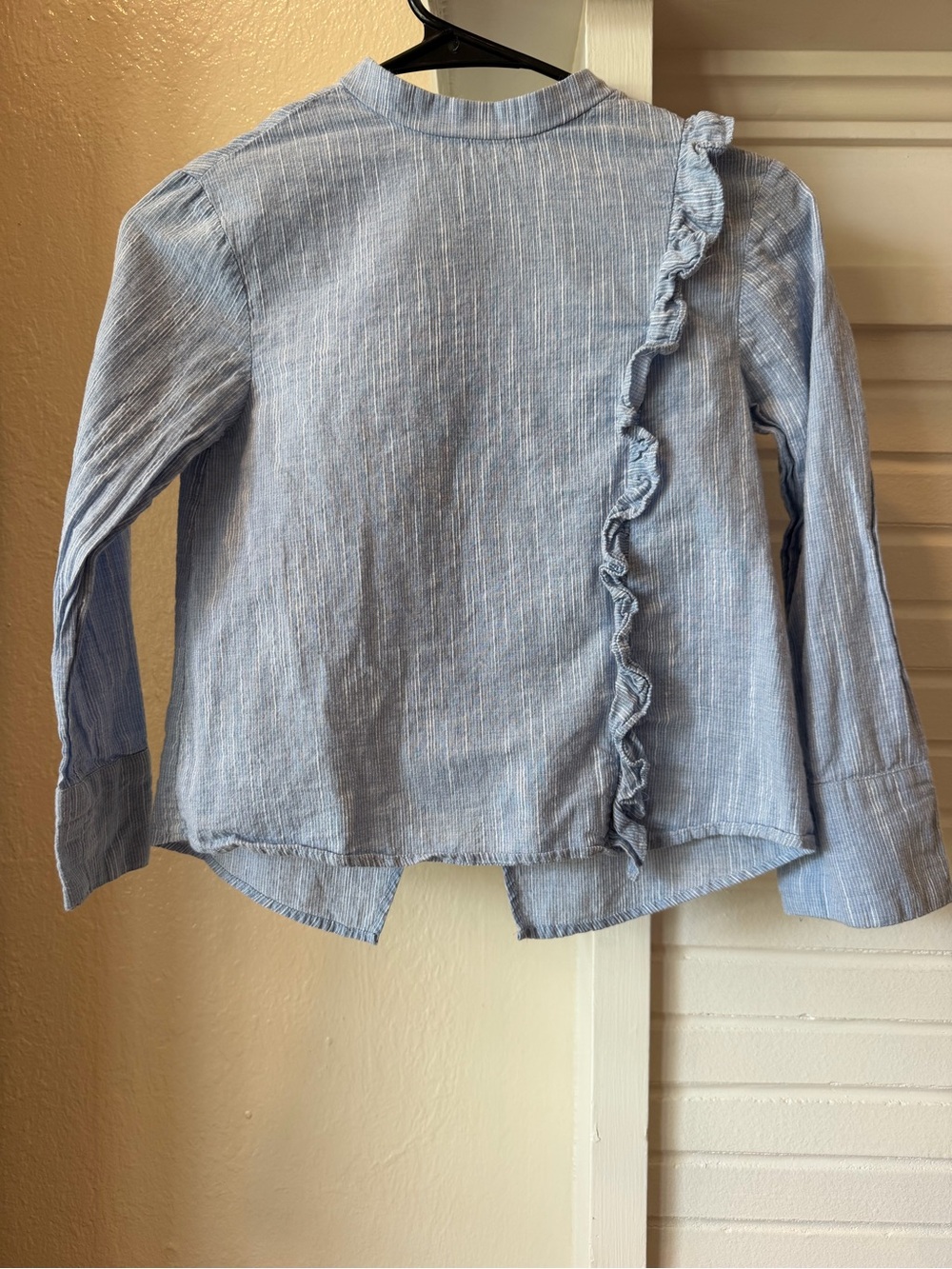 Zara Girls Blue White Striped Ruffle Blouse Size 10 / 140